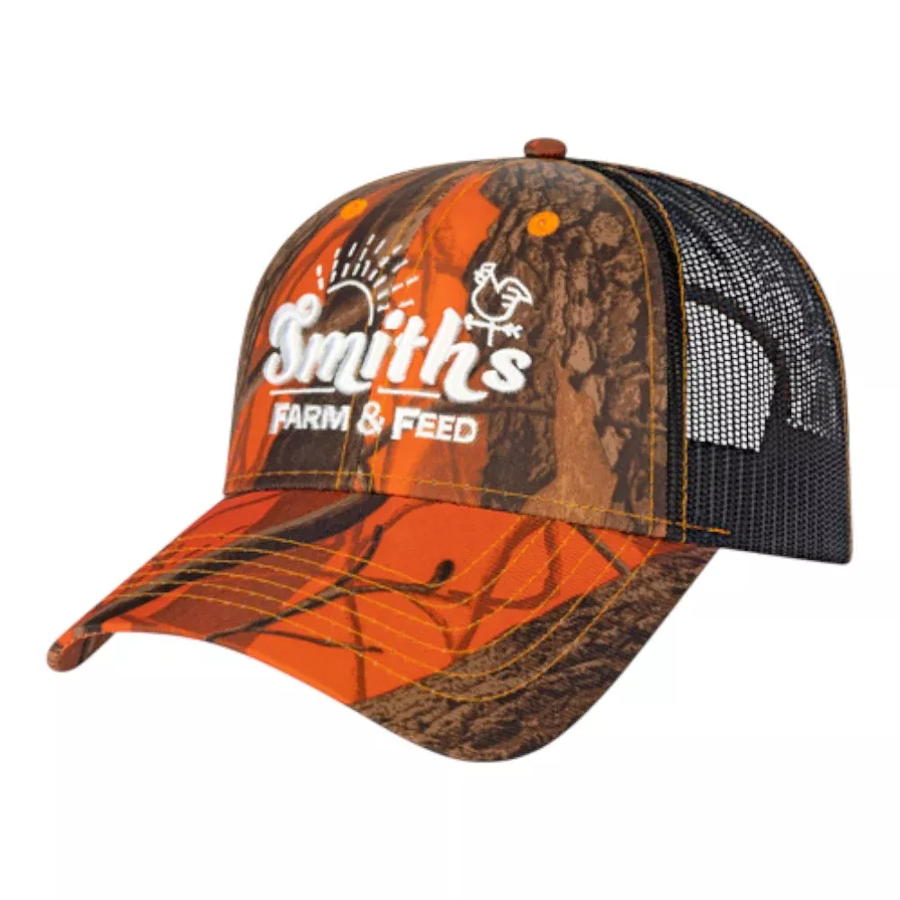 Cap America i2034 Orange Ridge Camo with Black Trucker Cap