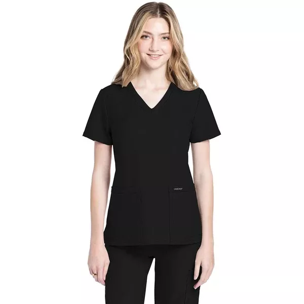 Cherokee Women's Black 2-Pocket V-Neck Top