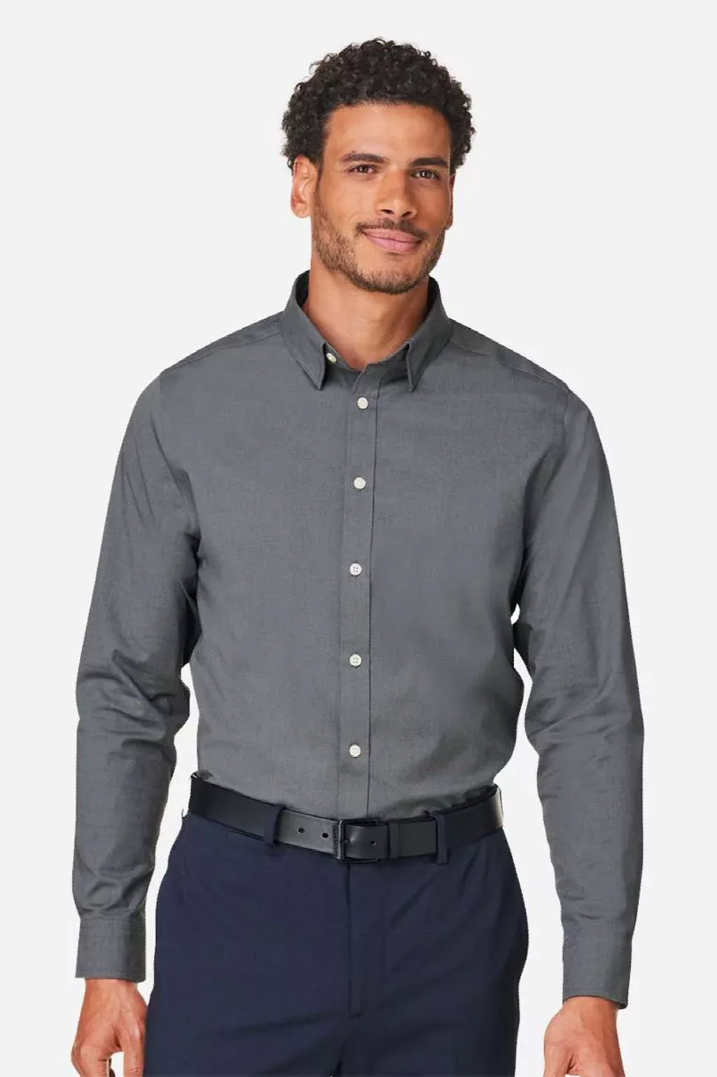 Devon & Jones Mens CrownLux Performance Moisture Wicking Spencer Poplin Long Sleeve Button Down Shirt - Graphite Grey Melange