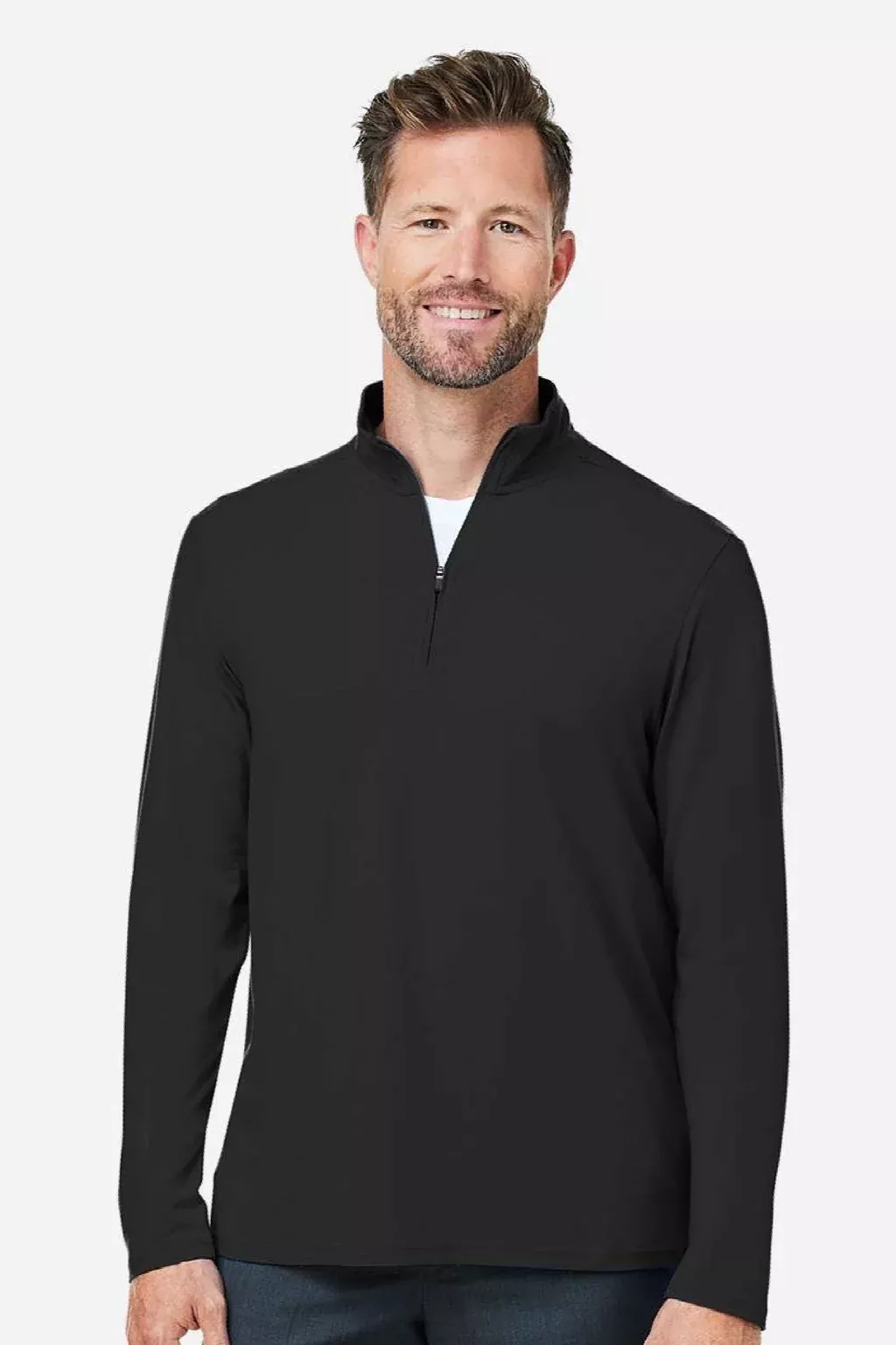 Devon & Jones Mens Raleigh Stretch Moisture Wicking 1/4 Zip Sweatshirt - Black