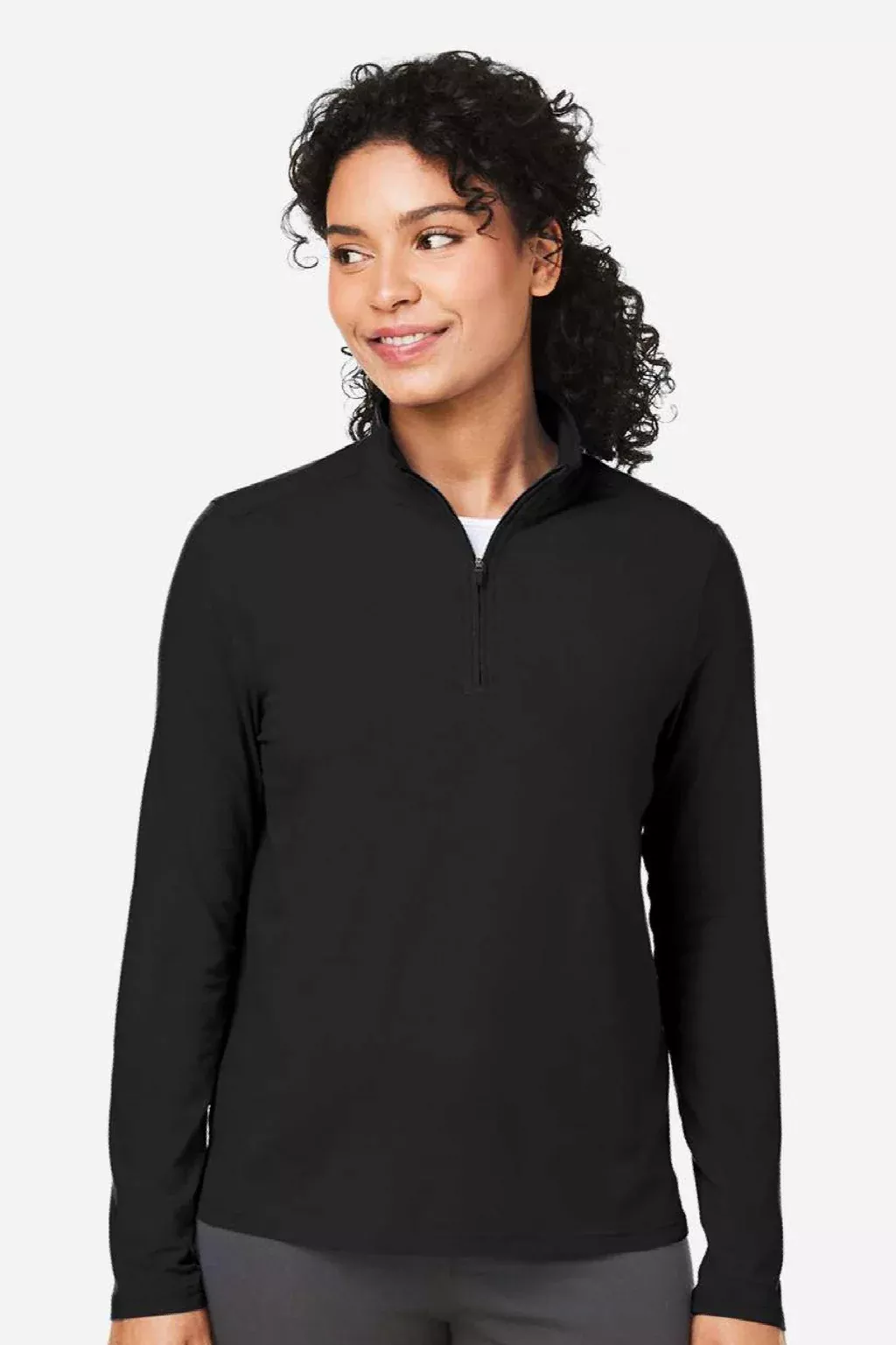 Devon & Jones Womens Raleigh Stretch Moisture Wicking 1/4 Zip Sweatshirt - Black