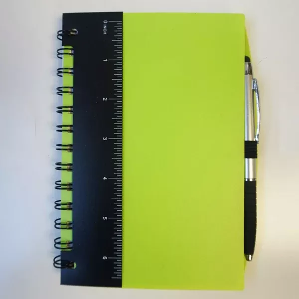 Good Value Lime 5" x 7" Ruler Notebook with Flags and Stylus Pen