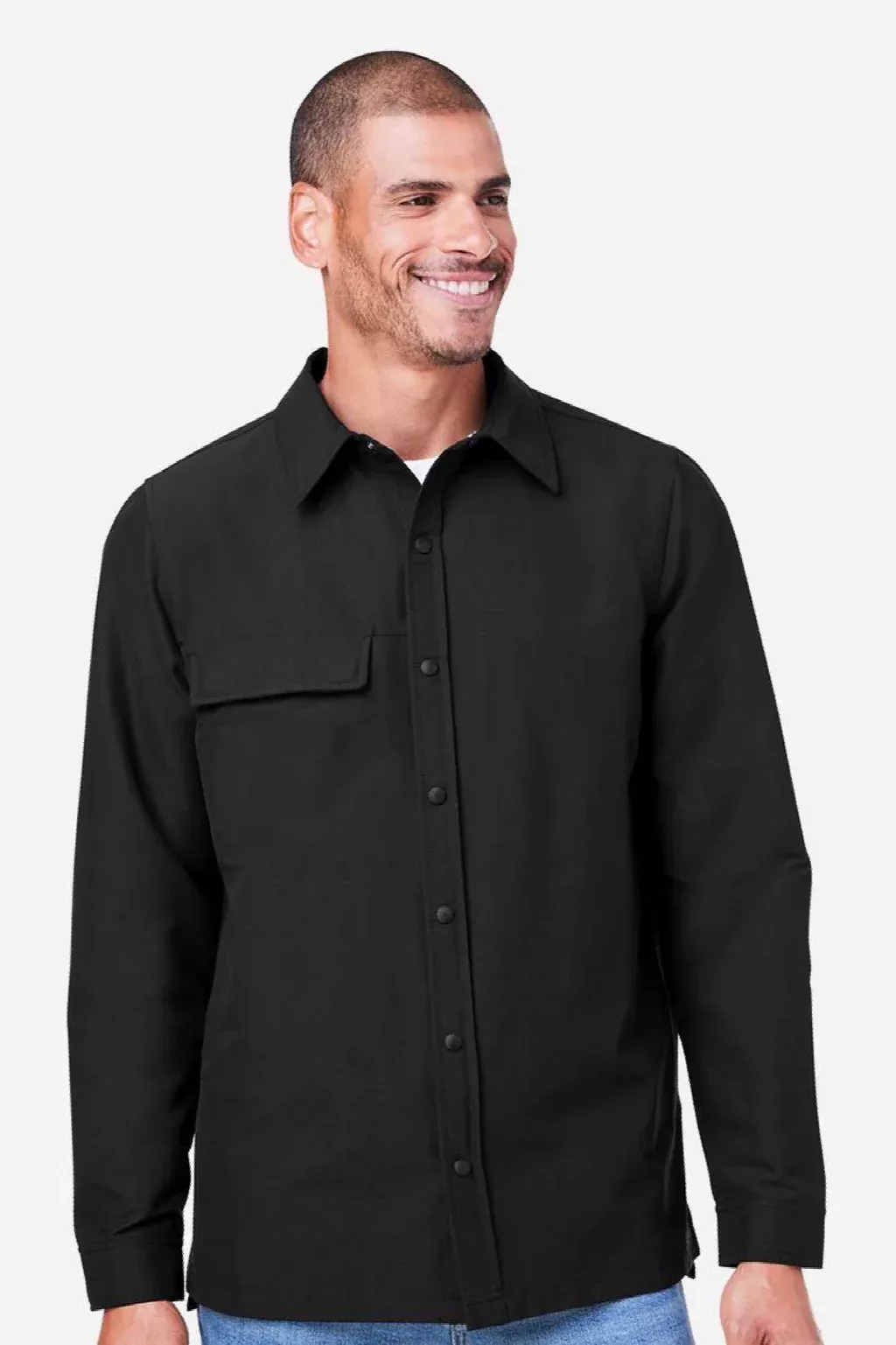 Harriton Mens Flex Twill Water Resistant Long Sleeve Button Down Shirt w/ Pocket - Black