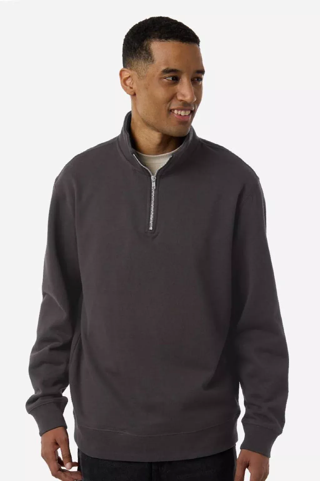Independent Trading Company Mens 1/4 Zip Sweatshirt - Asphalt Grey