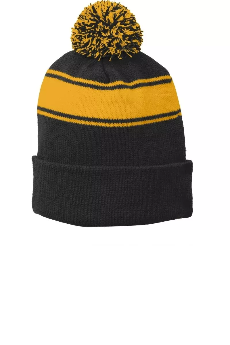Joe's USA Stripe Pom Pom Beanie