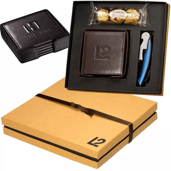 Leeman Black-Blue Ferrero Rocher Chocolates, Coasters and Corkscrew Gift Set