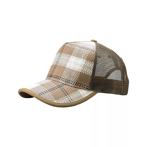 Mega Cap 8412 Plaid Straw Trucker Cap