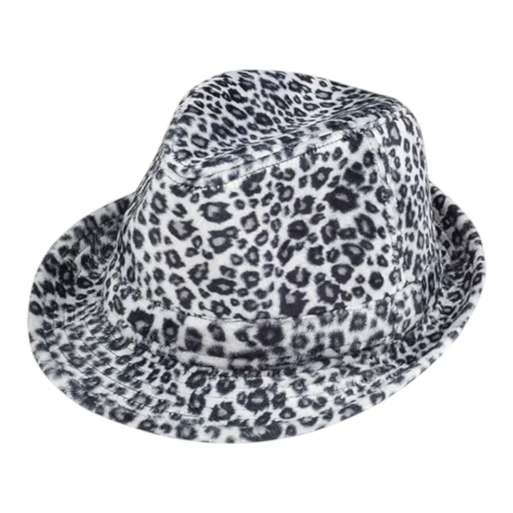 Mega Cap 8935 Leopard Print Faux-Fur Fedora Hat