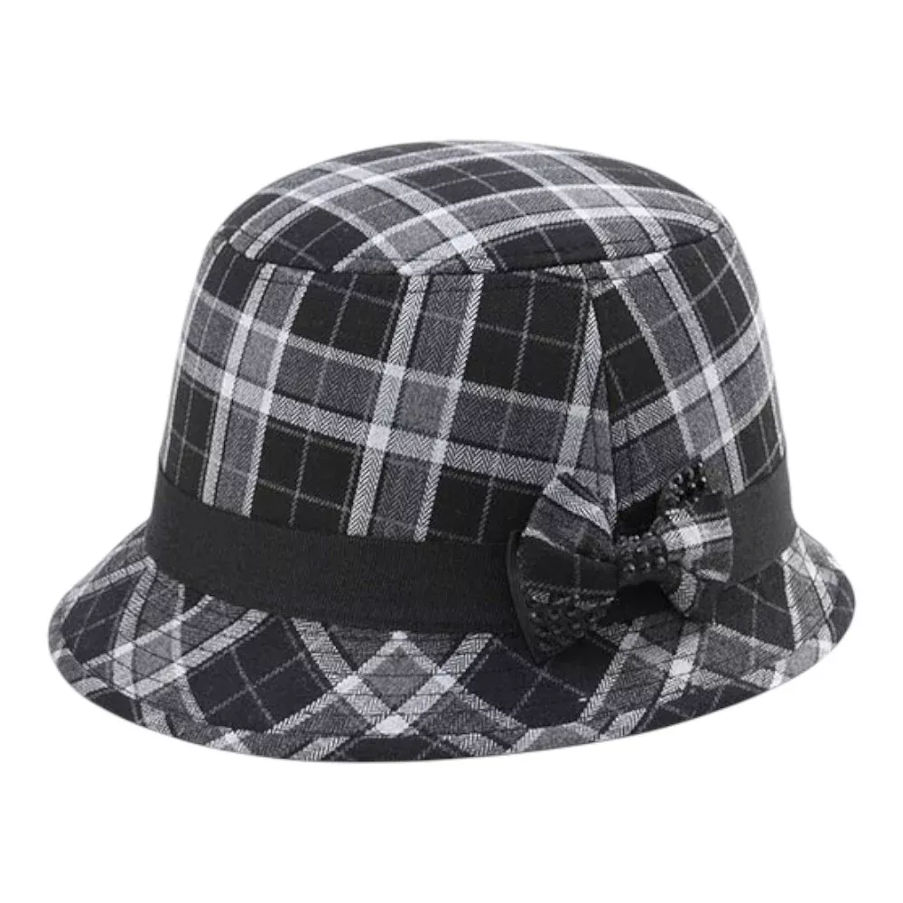 Mega Cap 8944 Infinity Selections Wool Plaid Cloche Hat