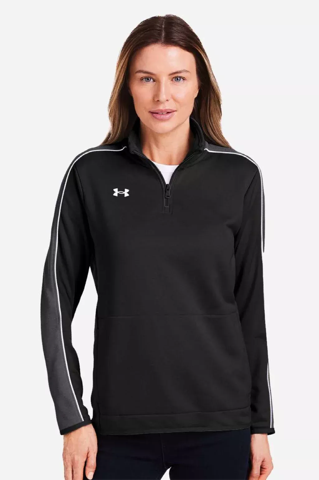 Under Armour Womens Command 2.0 Moisture Wicking 1/4 Zip Sweatshirt w/ Pouch Pocket - Black/White