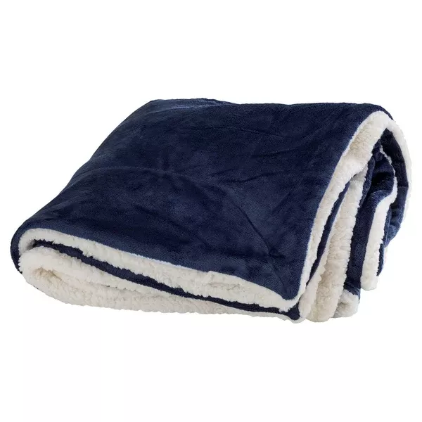 Vantage Navy Faux Mink Sherpa Blanket