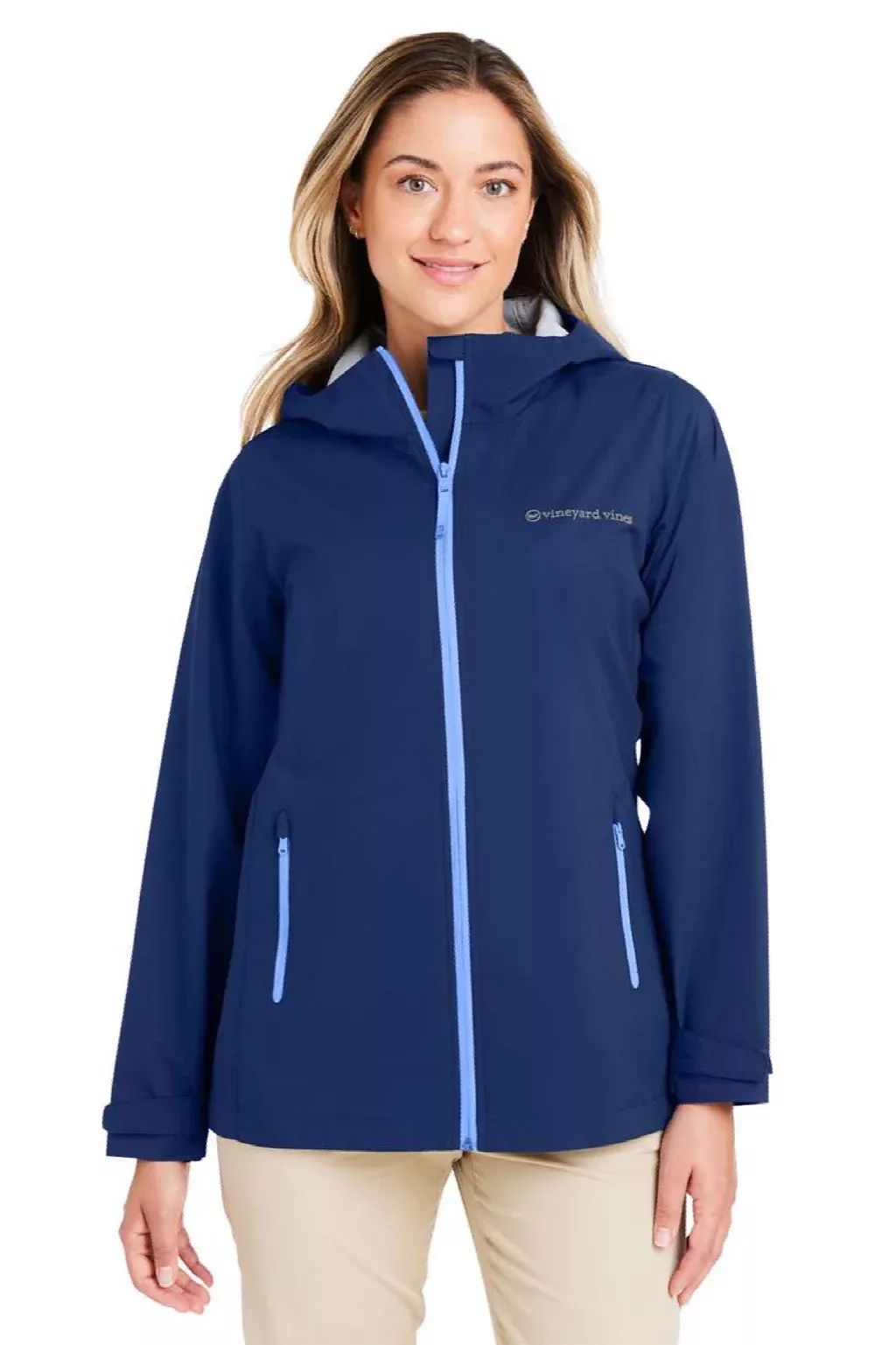 Vineyard Vines Womens Full Zip Hooded Rain Jacket - Deep Bay Blue